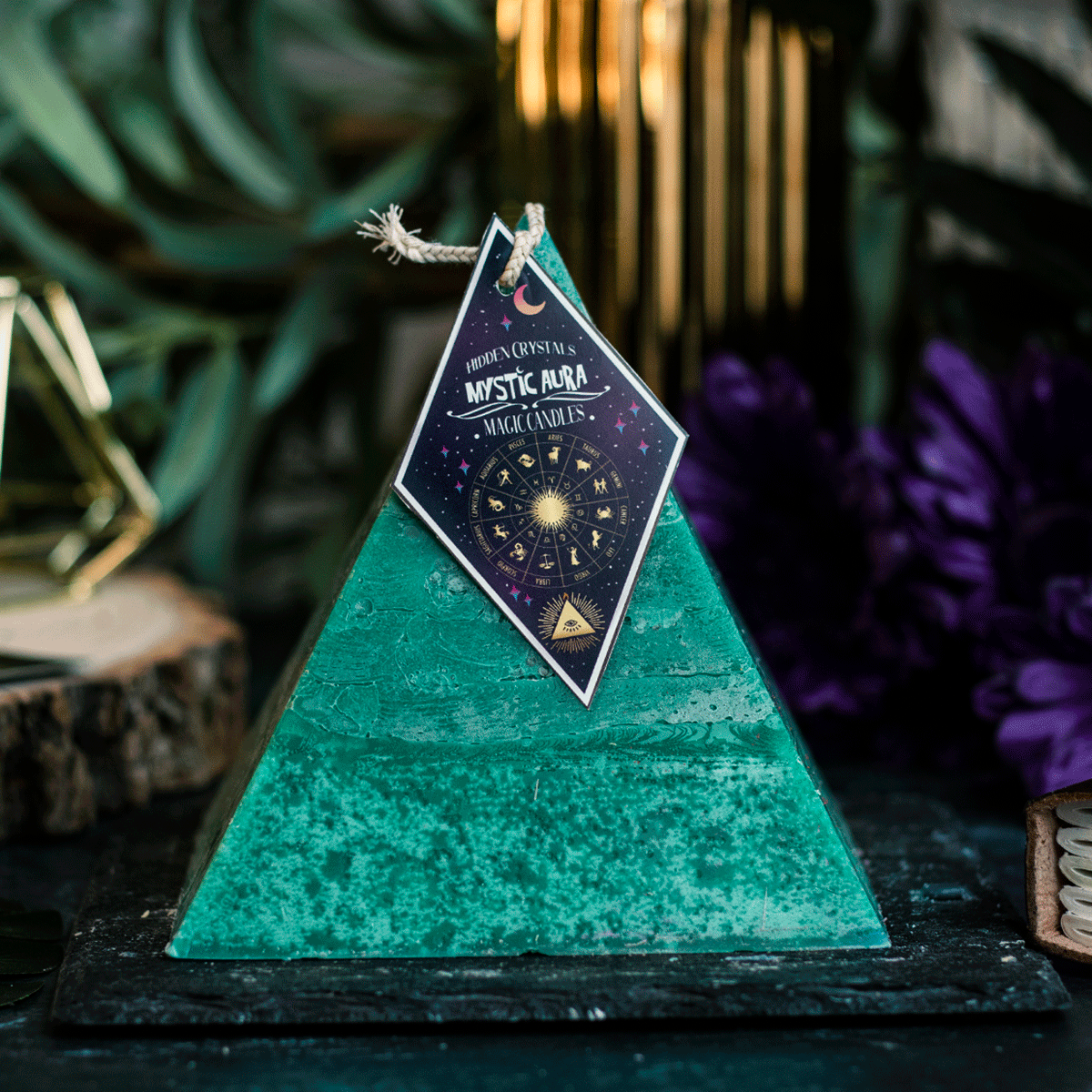 Scorpio Zodiac Pyramid Candle With Hidden Crystals by Mystic Aura Candles, Teal